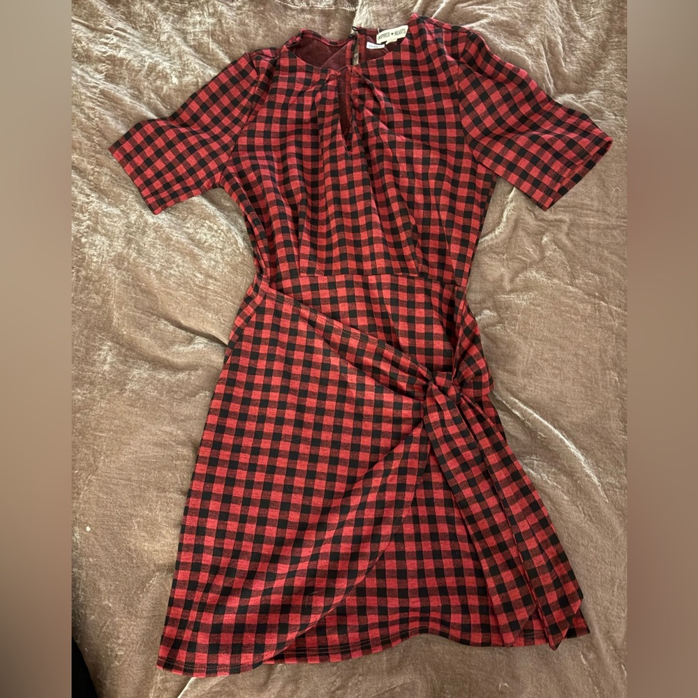 Inspired Hearts Red and Black Plaid Midi Dress